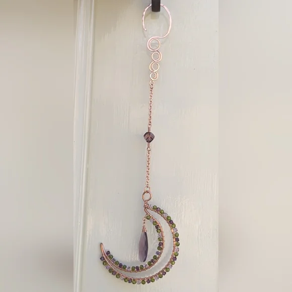 Swarovski Copper Moon Ornament Celestial Crystal Handmade Home Decor - Picture 13 of 14